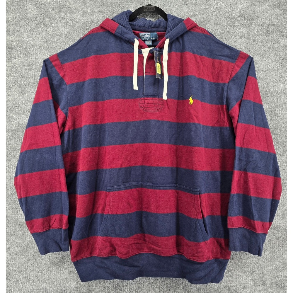 Polo Ralph Lauren Rugby Hoodie Mens 3XLT Navy Maroon Striped Heritage Preppy NWT